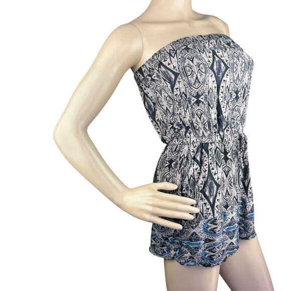 Forever 21 Women Tan Black Strapless Elastic Waist Romper Size S - Picture 7 of 9